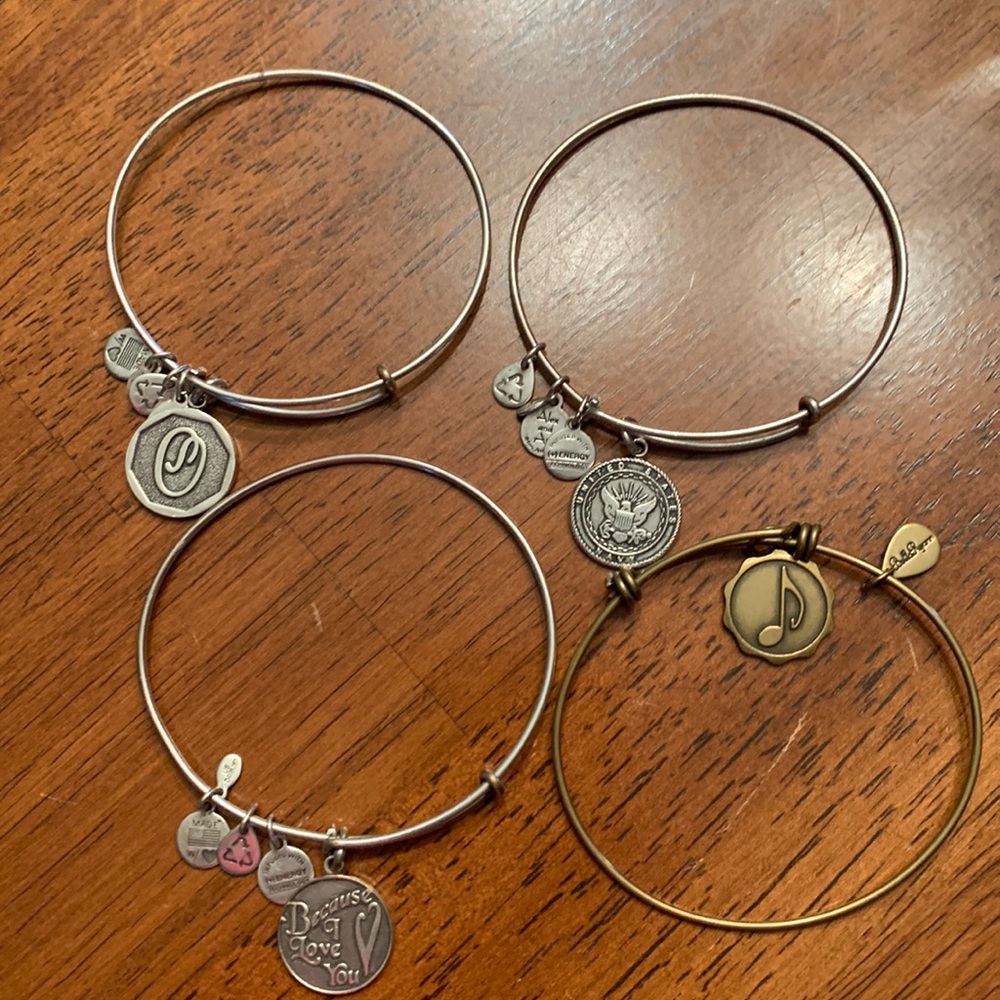 ALEX AND ANI SET IF 3 silver tone bracelets and 1 Bella Ryann gold tone